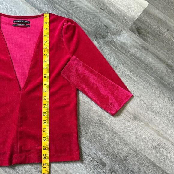 Urban Outfitters Deep V Velvet Top Magenta Pink Metallic Medium - Picture 8 of 10